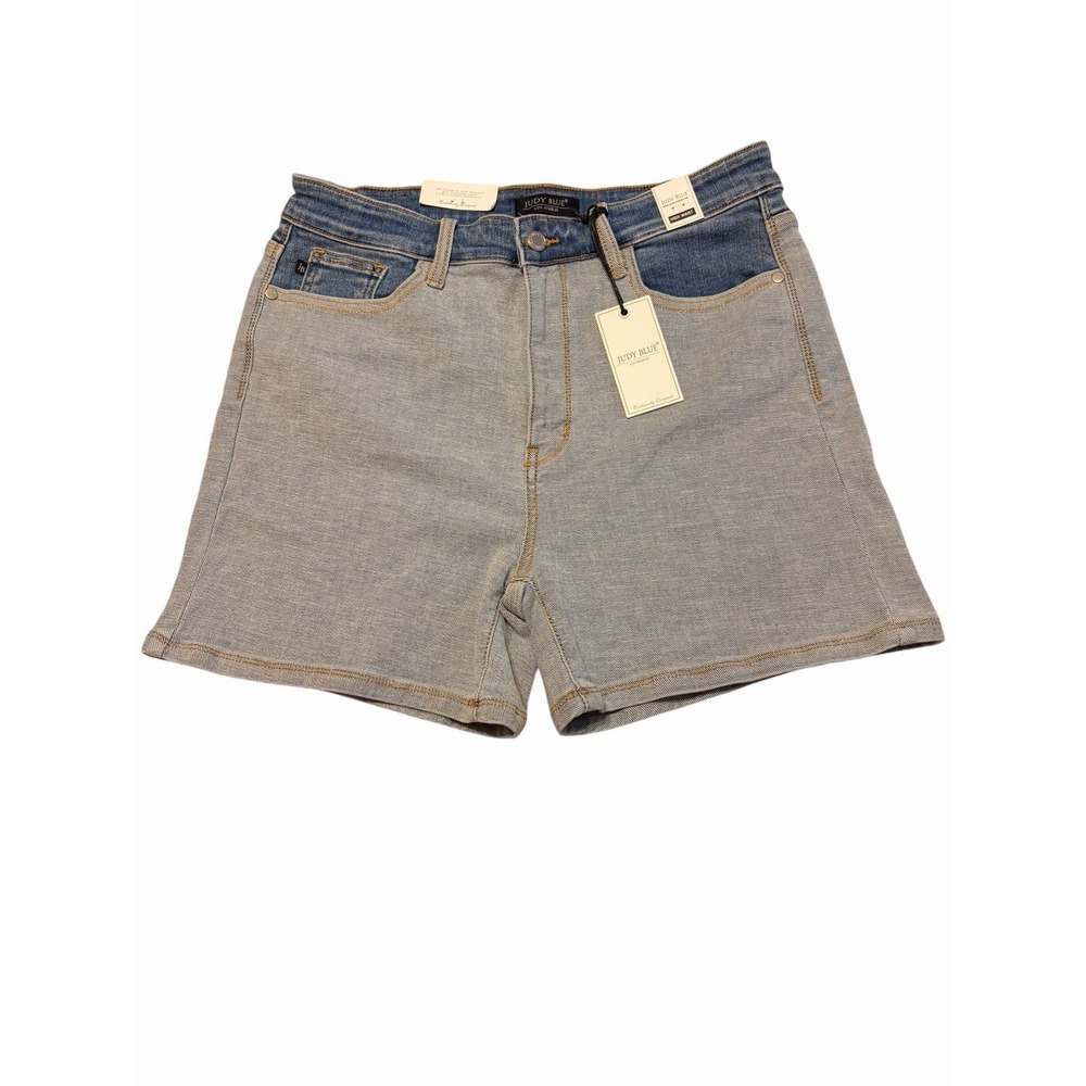 Judy Blue NWT High Waist Colorblock Denim Shorts Women's XL Light Medium Blue